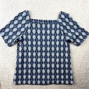 Ann Taylor Loft Diamond Jacquard Top Women's Size XS Blue Square Neck Soft